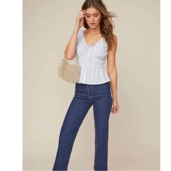 ASTR LIGHT BLUE AND WHITE GINGHAM TOP SIZE M MEDIUM - Picture 16 of 17